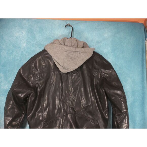 Signature Levi Strauss Faux Leather Heavy Hoodie Jacket, Sherpa Lined, Size L - Picture 5 of 9
